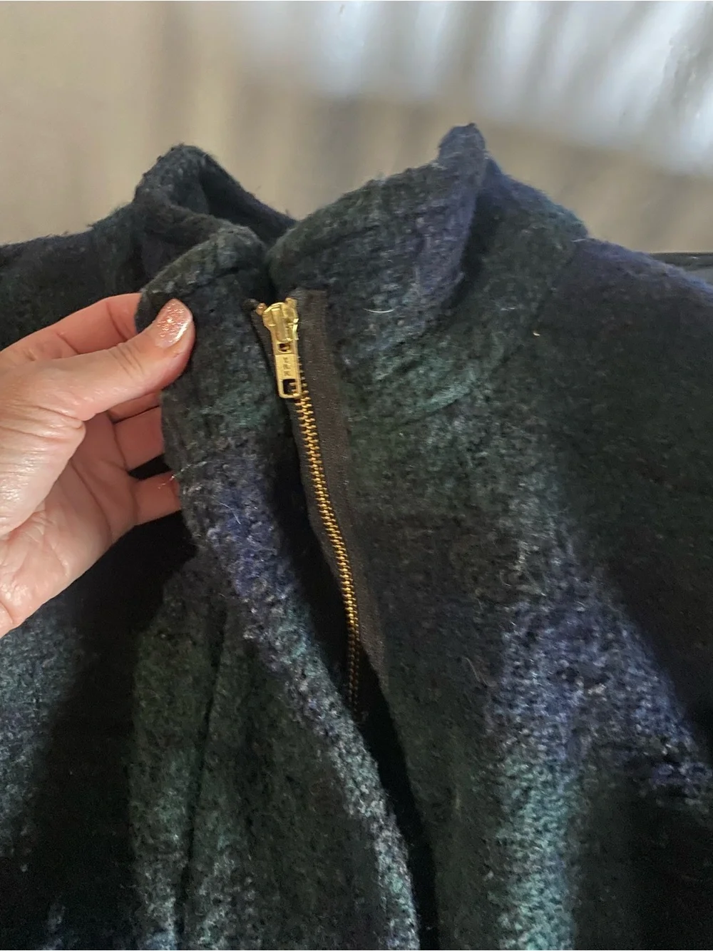 J. Crew Navy and Green Plaid Bouclé Pea Coat - Picture 4 of 5